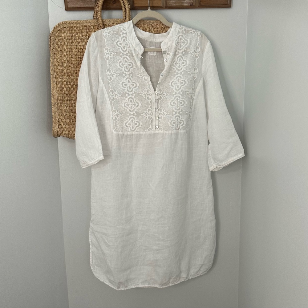 120% LINO Linen dress coverup dress in white M/44